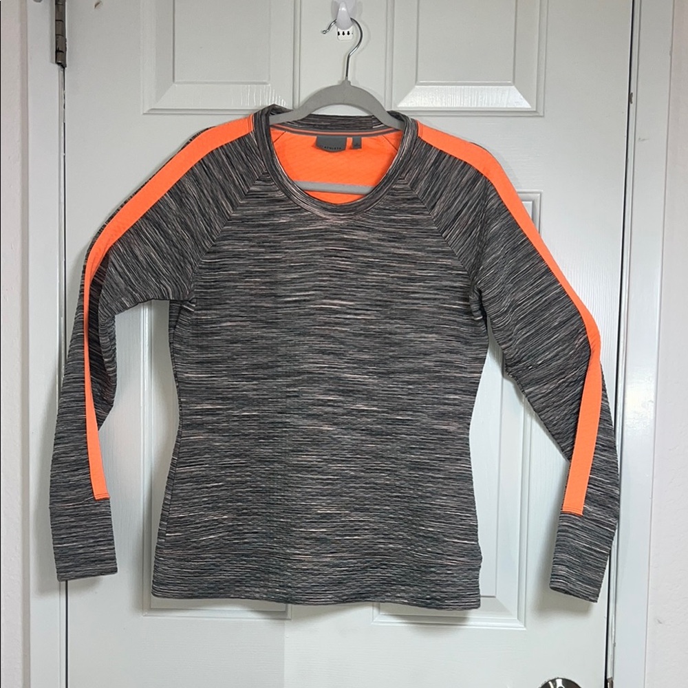 Athleta Women's M Snowscape Quilted Pullover Gray‎ Orange Spacedye Long Sleeve